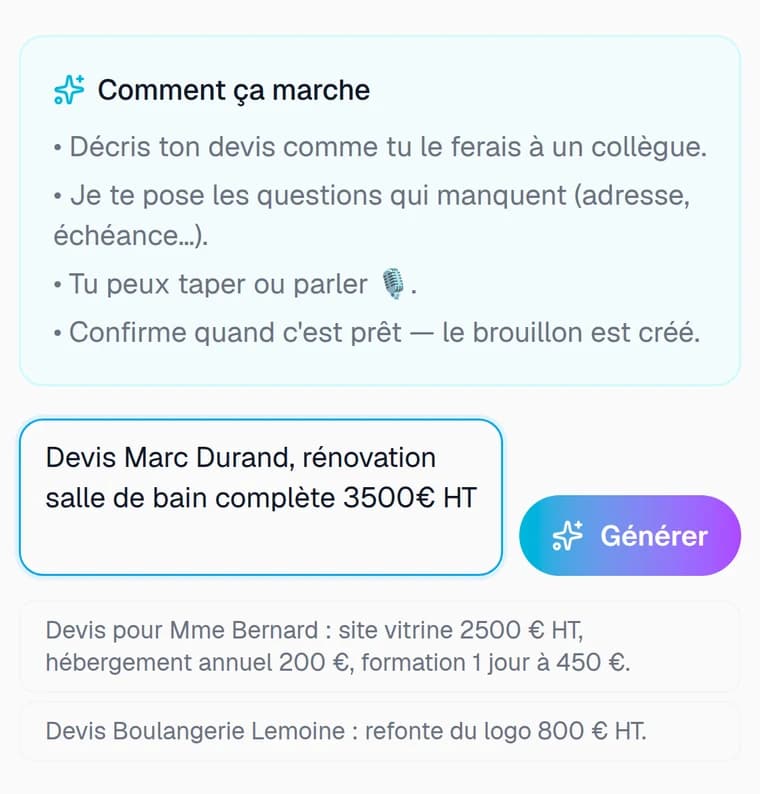 Le devis est dicté en une phrase depuis le téléphone